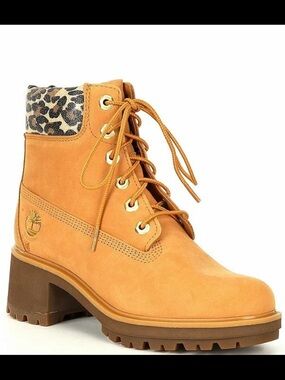 Timberland Wheat Nubuck Lace-Up Ankle Boot with Leopard Accent